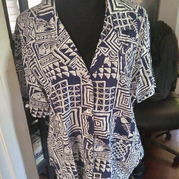 Notations Tops - Patterned Button Down Top  by Notations | Size XL